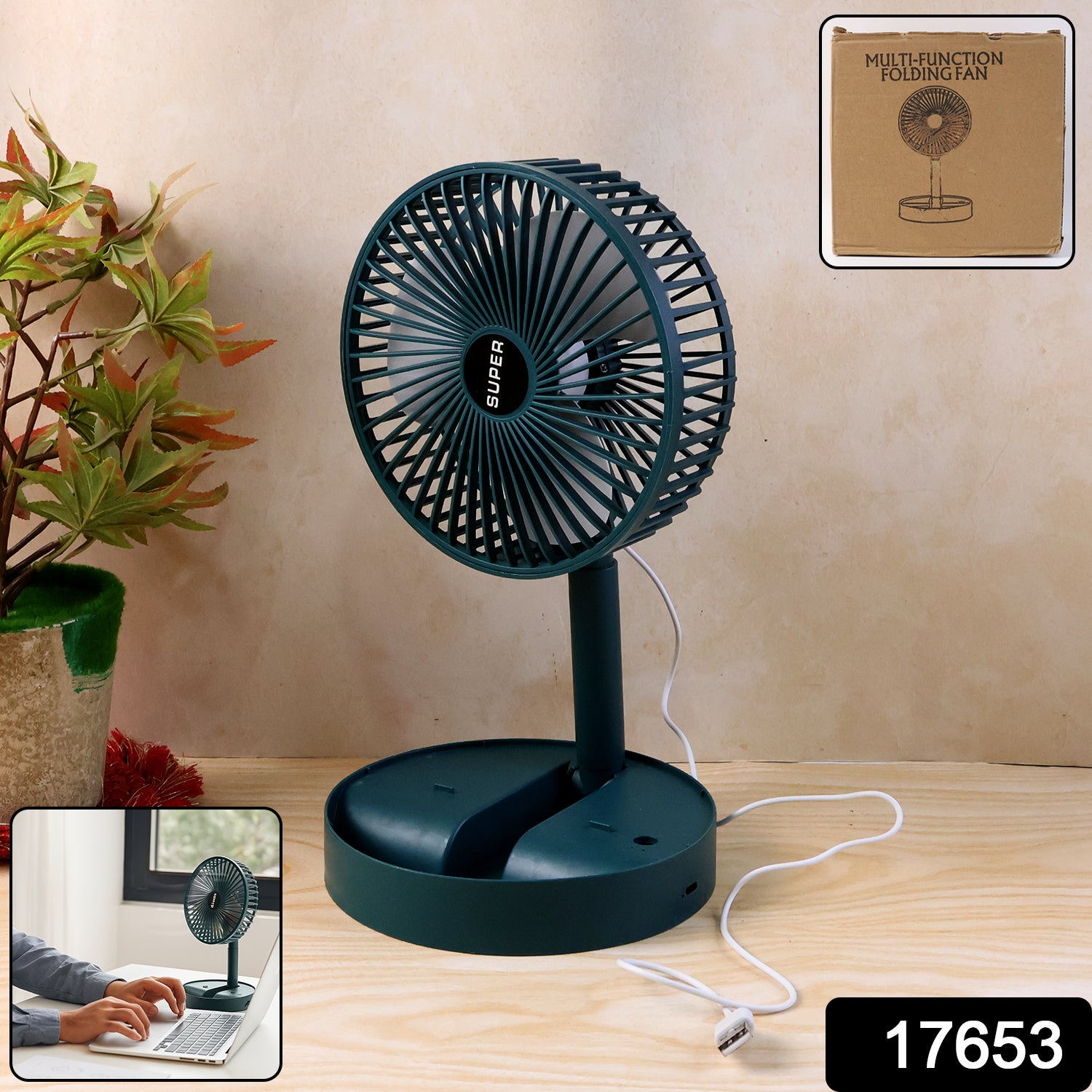 Sensor Foldable Mini Desk Fan With Adjustable Height And Angle (1 Pc)