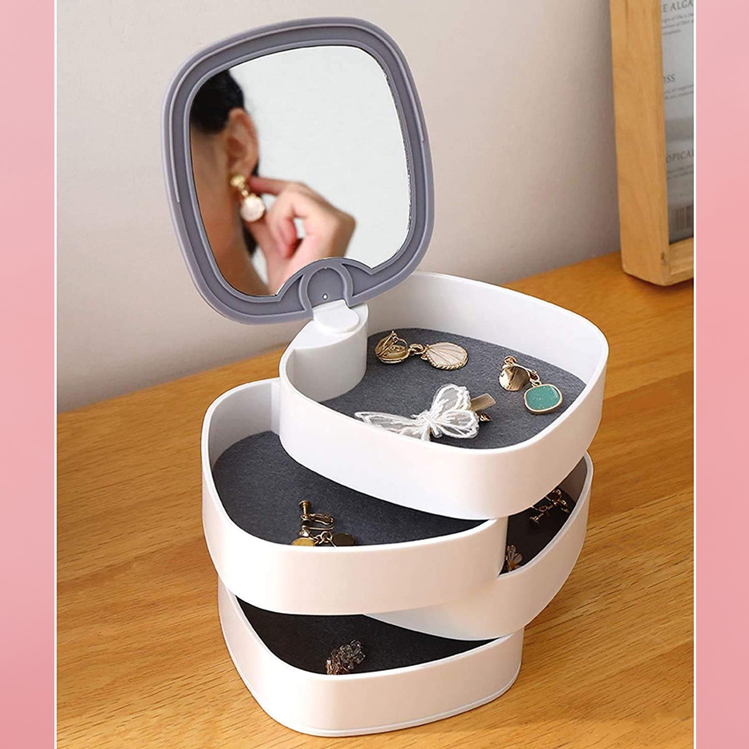 4023 4 Layers Jewellery Box 360 Degree Rotating Jewelry Box Jewelry And Earring Organizer Box With Mirror Accessory Storage Box (Multicolor)